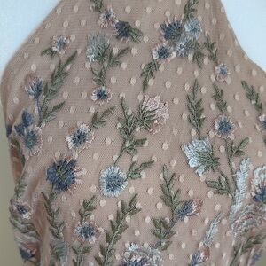 ASOS dusty pink and lavender embroidered Swiss dot maxi dress